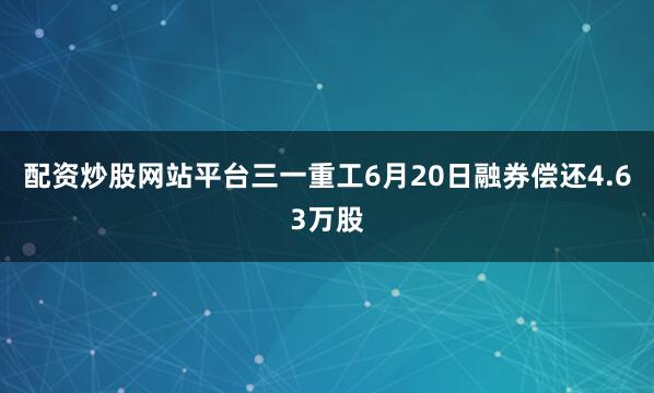 配资炒股网站平台三一重工6月20日融券偿还4.63万股